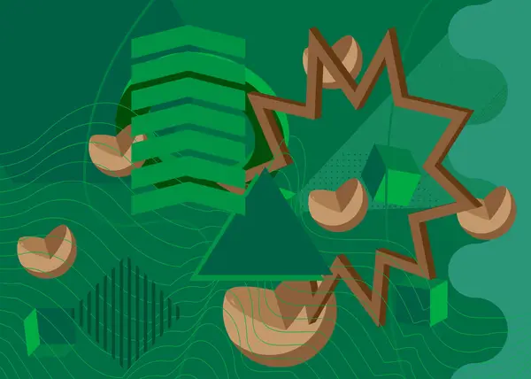Brown Green Vintage Geometric Theme Poster Banner Modelo Formas Abstratas — Vetor de Stock
