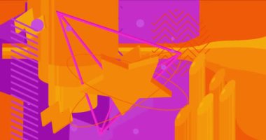 Meşgul mor ve sarı geometrik arkaplan video şablonu. Soyut şekil tasarımı. Basit hareket eden geometrik vintage minimal grafik çizgi film hareketi. Geçmiş tema arkaplanı.