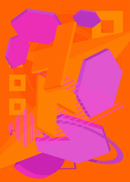 오렌지와 보라색 기하학적 그래픽 복고풍 그림입니다 기하학적 포스터 디자인입니다 배경에 — 스톡 벡터