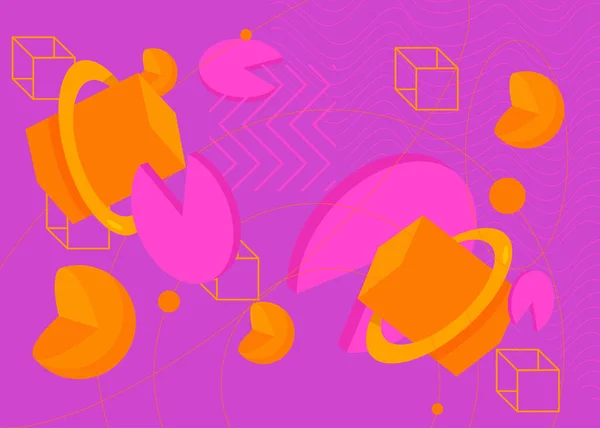 オレンジと紫色の幾何学的なグラフィックレトロテーマの背景イラスト ベクトル最小の幾何学要素ポスターデザイン バックドロップのためのヴィンテージの形状テンプレート — ストックベクタ
