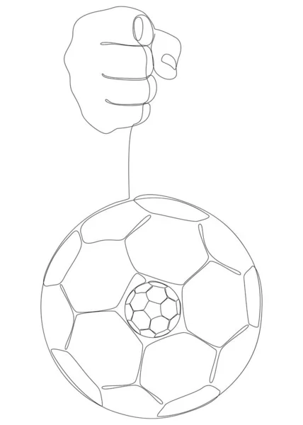 Una Línea Continua Mano Con Fútbol Balón Fútbol Línea Delgada — Vector de stock