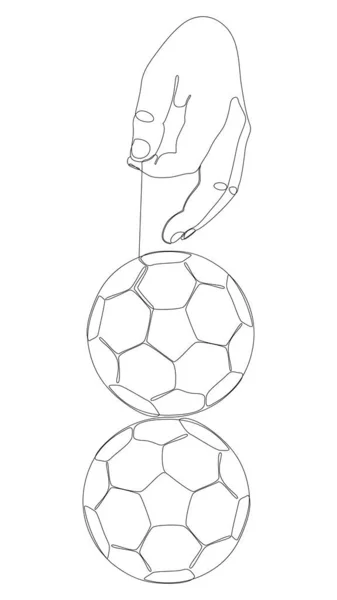 Eine Ununterbrochene Linie Der Hand Mit Fußball Fußball Thin Line — Stockvektor