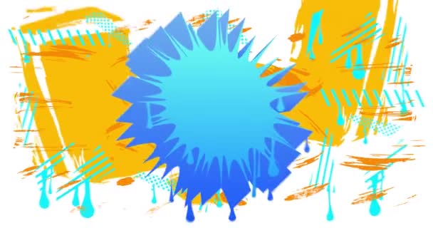 抽象的な黄色のグラフィティスピーチバブルと緑と青の背景アニメーション 白い背景にアーバンスタイルのメッセージサイン 現代トークアイコン漫画ビデオ — ストック動画