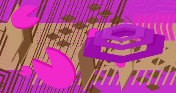 ブラウンと紫色の幾何学的な形の背景ビデオテンプレート 抽象的なデザイン シンプルな移動幾何学的ヴィンテージミニマルグラフィック漫画の動き レトロテーマのバックドロップ — ストック動画