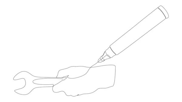 Una Línea Continua Llave Inglesa Dibujada Con Lápiz Rotulador Concepto — Vector de stock