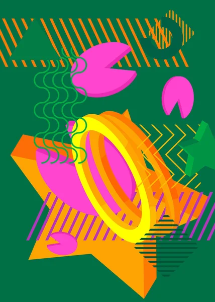 Zelená Oranžová Žlutá Fialová Geometrická Retro Obálka Minimální Geometrické Prvky — Stockový vektor