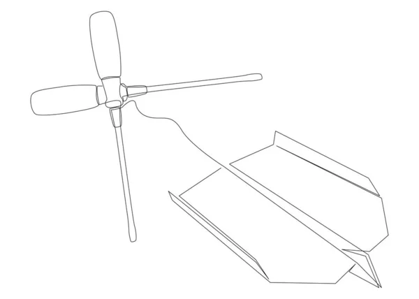 Una Línea Continua Avión Papel Con Destornillador Concepto Vectorial Ilustración — Archivo Imágenes Vectoriales