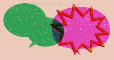 Geometrik şekilli basit risograf konuşma balonu animasyonu. Moda riso grafik tasarımında geometri öğeleri karikatürü.