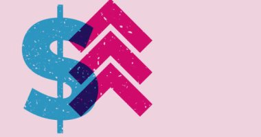 Dolar İşareti ve geometrik şekiller animasyonu canlandırır. Moda riso grafik tasarımlı nesne ile para birimi sembolü. Geometri ögeleri soyut risograf tarzı video.