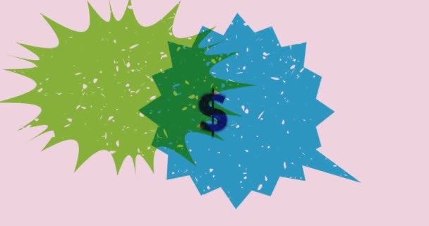 Dollar Signo Burbuja Voz Con Formas Geométricas Animación Símbolo Moneda — Vídeos de Stock