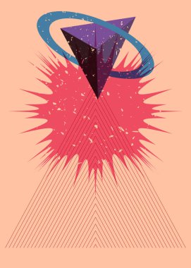 Renkli geometrik şekiller, risograph baskı dokusu tarzında. Moda riso grafik tasarımlı nesne. Basit geometri ögeleri.