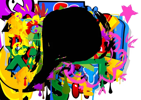 Черные Граффити Речи Пузырь Красочном Фоне Абстрактное Современное Оформление Вывесок — стоковый вектор
