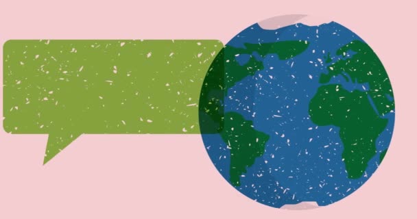 Planeta Tierra Con Burbuja Habla Coloridas Formas Geométricas Animación Objeto — Vídeos de Stock