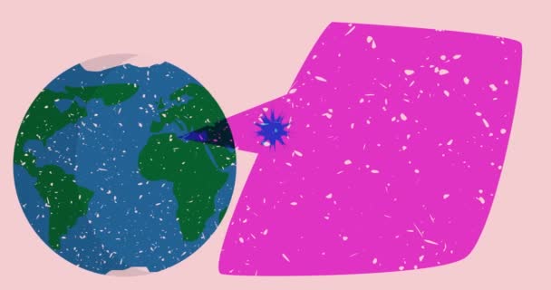 Planeten Jorden Med Taleboble Farverige Geometriske Former Animation Objekt Trendy – Stock-video