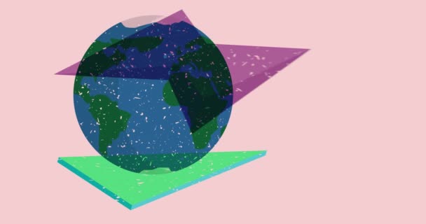 Планета Земля Різнокольоровою Геометричною Анімацією Єкт Модному Дизайні Графів Різо — стокове відео