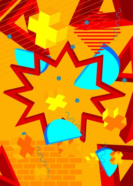Bleu Rouge Jaune Fond Graphique Rétro Thème Géométrique Éléments Géométriques — Image vectorielle