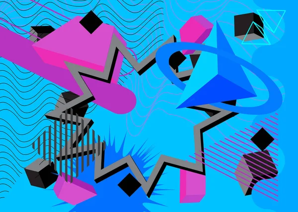 ブラック ブルー 紫色の忙しい幾何学的なグラフィックレトロテーマの背景 幾何学的要素 ポスターの背景デザイン ヴィンテージ抽象形状テンプレート — ストックベクタ