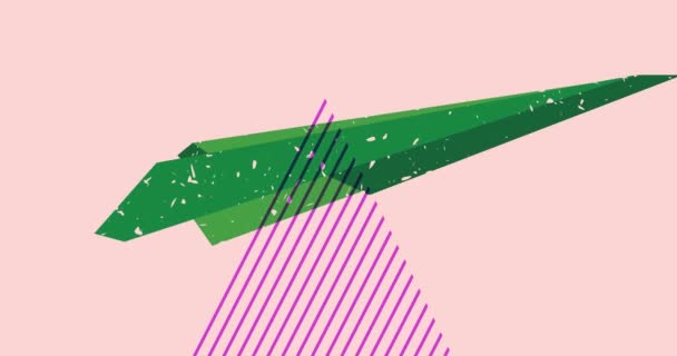 Paper Airplane Geometric Shapes Animation Object Trendy Riso Graph Design — Stock Video