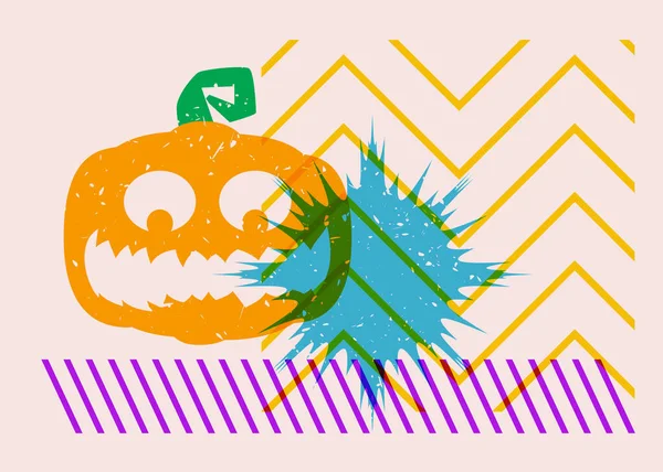 Halloween Riso Pôster Gráfico Com Jack Lanterna Formas Geométricas Tema — Vetor de Stock