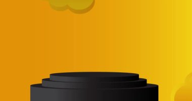 Sarı, siyah ve turkuaz sahne animasyonu. Ürün ekran videosu. Mockup silindir kaide podyumu sunum için. En küçük geometrik biçimler.