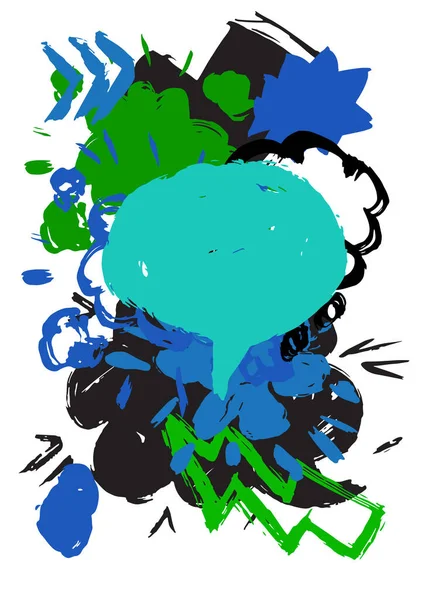 Blå Svart Och Grön Graffitin Pratbubbla Abstrakt Modern Messaging Tecken — Stock vektor
