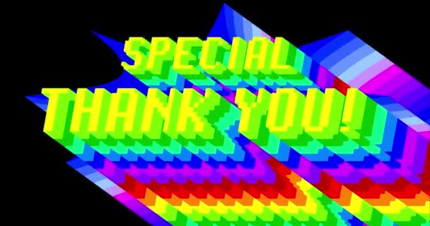 Zvláštní Poděkování Animované Slovo Dlouhým Vícebarevným Stínem Barvami Duhy — Stock video