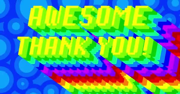 Úžasné Děkuji Animované Slovo Dlouhým Vícebarevným Stínem Barvami Duhy — Stock video