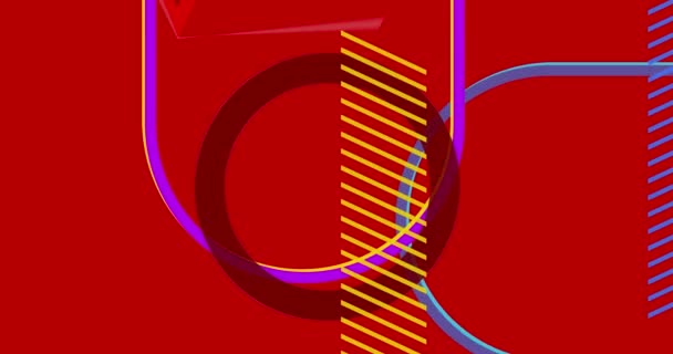 Πολύχρωμα Γεωμετρικά Σχήματα Κόκκινο Φόντο Βίντεο Πρότυπο Απλή Κίνηση Γεωμετρική — Αρχείο Βίντεο