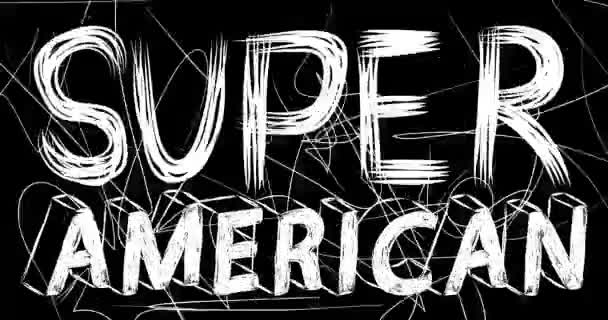 Super Amerikanskt Ord Animation Gamla Kaotiska Filmremsa Med Grunge Effekt — Stockvideo