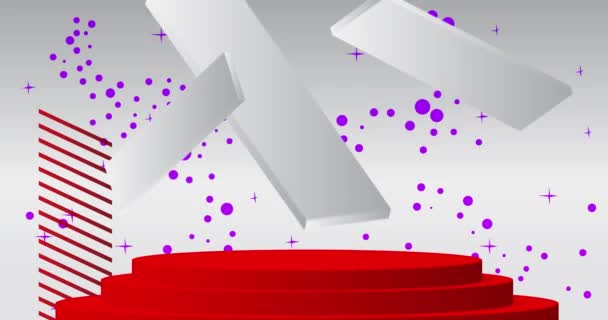 Animación Escenario Rojo Púrpura Blanco Mockup Podio Pedestal Cilindro Para — Vídeos de Stock