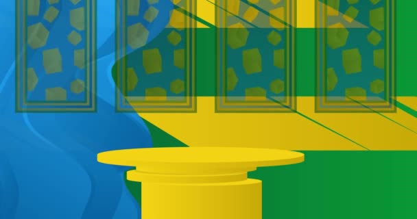 黄色和绿色舞台展示动画 模拟3D圆柱体基座平台用于演示 产品展示视频 最小几何形式 — 图库视频影像