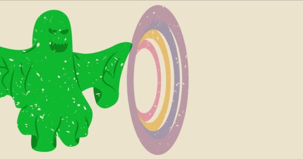 Risograph Cadılar Bayramı Hayaleti Geometrik Şekiller Animasyon Moda Riso Grafik — Stok video