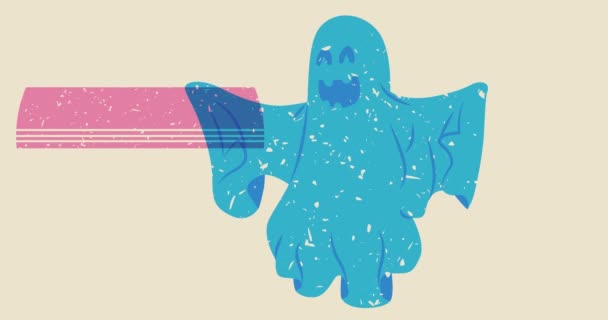 Risograph Halloween Ghost Geometrické Tvary Animace Dovolená Módním Designu Riso — Stock video