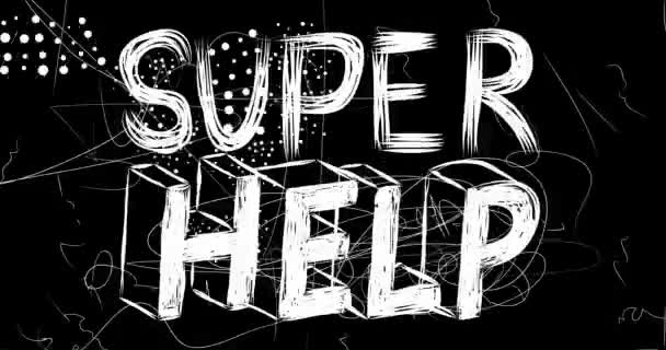 Super Help Word Animation Old Chaotic Film Strip Grunge Effect — Stock Video