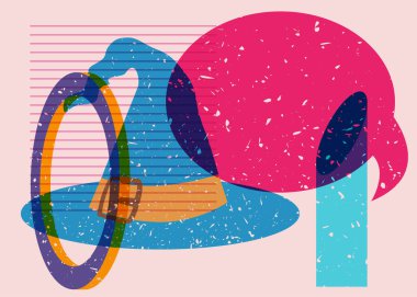 Konuşma balonu ve geometrik şekilli Cadılar Bayramı Cadısı Şapkası 'nın Risografisi. Moda riso grafik tasarımında tatil.