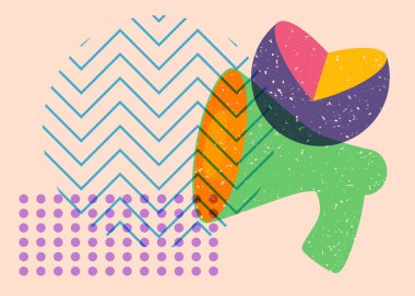 Geometrik şekilli risograf megafonu. Geometri elemanları ile trend riso grafik tasarımında nesne.