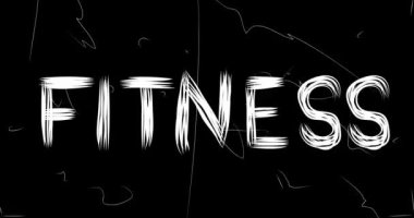 Eski kaotik film şeridinin grunge efektli fitness kelimesi animasyonu. Yoğun televizyon, video yüzeyi, klasik ekran beyaz çizikler, kesikler, toz ve lekeler.
