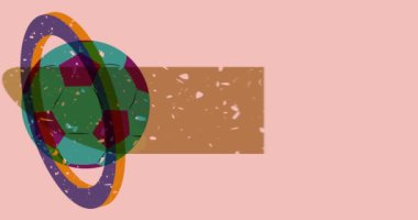 Geometrik şekilli risograph futbol topu animasyon. Moda riso grafik tasarımında spor nesnesi.