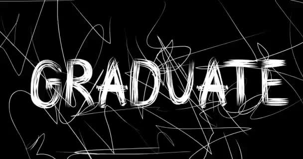 Graduate Word Animation Old Chaotic Film Strip Grunge Effect Busy — Stock Video
