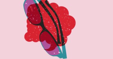 Konuşma balonlu ve geometrik şekilli risograph gözlükleri animasyon. Hareket eden göz giysisi, son moda riso grafik video tasarımında güneş gözlüğü.