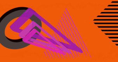 Siyah, turuncu, mor geometrik şekiller arka plan videosu. Basit geometrik vintage minimal grafik çizgi film hareketi. Geçmiş tema arkaplanı.