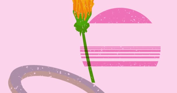 Risograph Flower Geometric Shapes Animation Moving Plant Geometry Objects Trendy — Stock Video