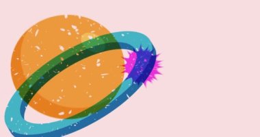 Renkli geometrik şekiller animasyon. Moda riso grafik tasarım videosundaki nesne. Geometri ögeleri soyut risograf biçimi.