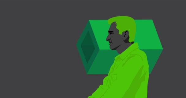 Schwarz Grüne Geometrische Grafische Retro Formen Mit Männerkopf Bruststatue Animation — Stockvideo