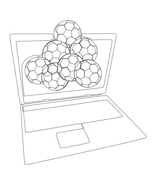 Futbol toplu bir dizüstü bilgisayar hattı. İnce Çizgi Çizimi Vektör Konsepti. Contour Yaratıcı Fikirler Çiziyor.