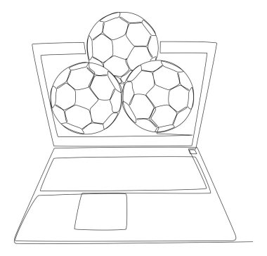 Futbol toplu bir dizüstü bilgisayar hattı. İnce Çizgi Çizimi Vektör Konsepti. Contour Yaratıcı Fikirler Çiziyor.