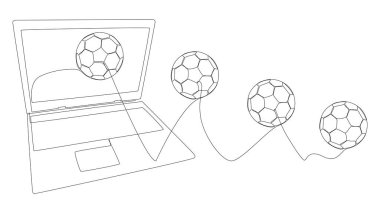 Futbol toplu bir dizüstü bilgisayar hattı. İnce Çizgi Çizimi Vektör Konsepti. Contour Yaratıcı Fikirler Çiziyor.