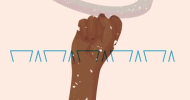 Risograph yumruk ve geometrik şekiller animasyon. Protestocu eli trend riso grafik tasarım videosunda.