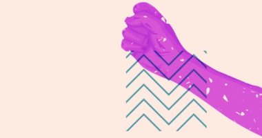 Risograph yumruk ve geometrik şekiller animasyon. Protestocu eli trend riso grafik tasarım videosunda.