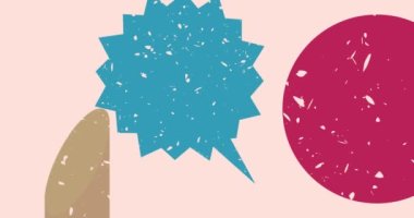 Risograph konuşma baloncuğu geometrik şekiller animasyon. Moda riso grafik tasarımında Taşıma Tartışması, İleti işareti.
